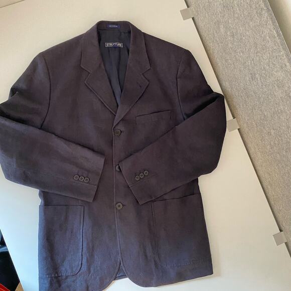 Structure Mens Linen Blazer Sport Coat Size 38 Blue Unstructured Pockets - Picture 5 of 15